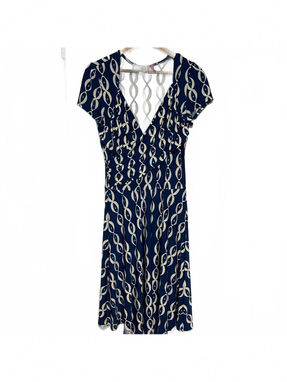 Leota New York Compass Rose Sweetheart Short Sleeve Wrap Dress | Size Large